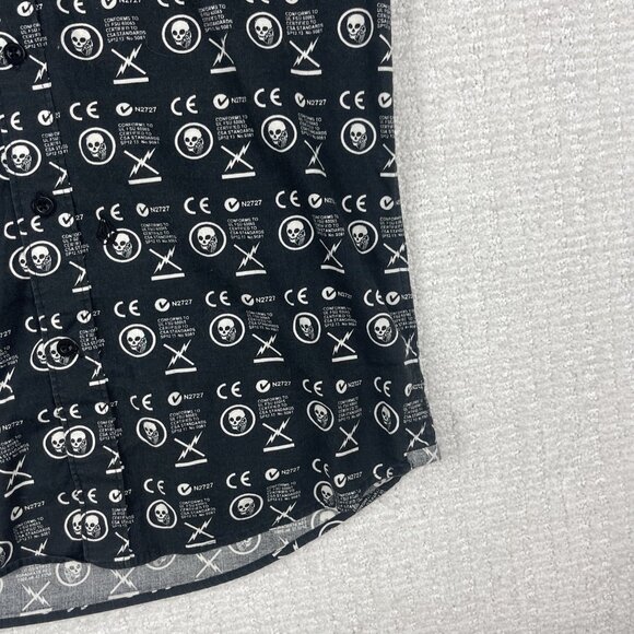 Y2K Volcom Skull Dead AOP Goth Punk Skate Mens Button Shirt Black Sz S Slim Fit - Picture 5 of 16